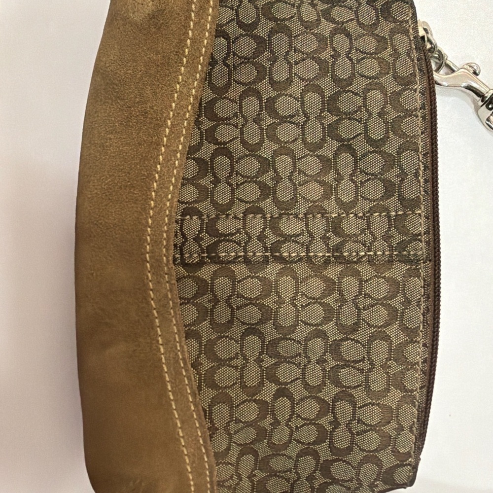 Coach Signature Canvas & Suede Wristlet | Brown Tan | Small Pochette - Picture 3 of 4